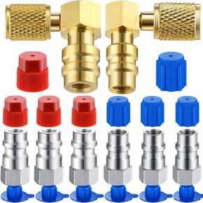 8 Pcs R12 to R134a Conversion Kit 90° High and Low Side R12 to R134a Retrofit Adapter Fittings High/Low Pressure R12 to R134a Retrofit Valve Fittings with Dust Cap for Car AC Refrigerant System