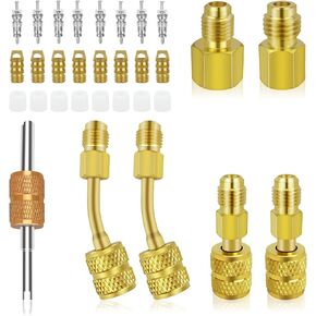 R410A Mini Split Adapters Kit, Brass Converter for Split Air Conditioner HVAC Refrigeration Service, Includes 5/16" Female to 1/4" Male Flare, 1/2’’ to 1/4’’ Refrigerant Adapters (Yellow)