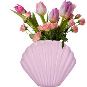 MEANT2TOBE Ceramics Shell Vases for Decor - Handmade Pink Matte Vase with Unique Art Shell Design - Funky Decorative Vase for Living Room, Bedroom, Kitchen - 6.6" H x 5.7" L x 2.5" W