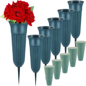BBTO 6 Sets Large Cemetery Vases for Grave with Spikes and Foam Inserts, Memorial Cemetery Grave Cones Vases Cemetery Decoration Flower Holder for Fresh and Artificial Flowers(6 Sets, Cone)