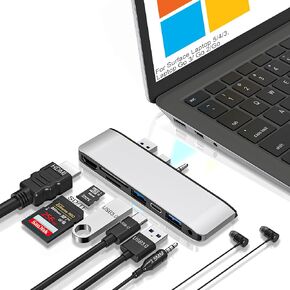 Surface Laptop Hub Docking Station, Surface Laptop Accessories (4K@30HZ HDMI +2*USB 3.0 +USB-C +SD/TF Card Slot +3.5mm Audio), Surface Laptop USB C Hub for Surface Laptop 5/4/3/Laptop Go 3/Go2/ Go