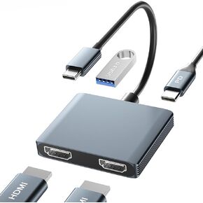Dual Monitor Adapter, HDMI Adapter for Dual Monitors, USB C to Dual HDMI Adapter, Docking Station for Laptop Dual Monitor, HDMI Splitter Extended Display, Connect Two Monitors to Laptop