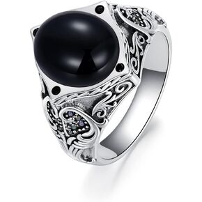 Black Onyx Ring for Men Sterling Silver Vintage Retro Cool Turkish Handmade for Men’s Luxury Jewelry Gift