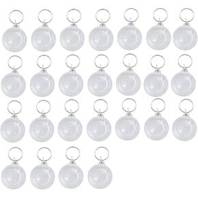 Acrylic Snap In Round Photo Keychains, 25Pcs