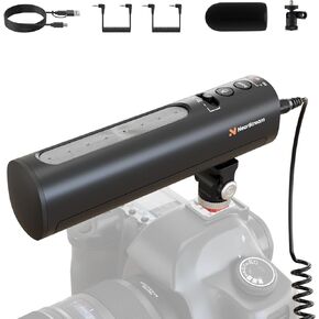 Shotgun Microphone for Camera with Cold Shoe Mount, USB Condenser Microphone for DSLR, PC, Podcast Mic with 8 Mic Array/12H Battery/3 Polar Pattern/Volume Control/Monitoring (AM10B)