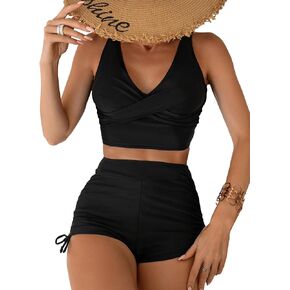 SHENHE Women's 2 Piece Tankini Swimsuits Tummy Control High Waist Bathing Suit with Shorts