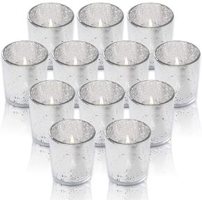 Silver Votive Candle Holders, Mercury Glass Tealight Candle Holder Set of 12, Perfect Centerpieces for Wedding, Party, Home Decor