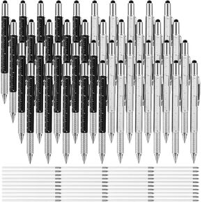 40 Pieces 6 in 1 Ballpoint Pen Multi-function Screwdriver Pen Multi-tool Pen with Ruler Level Gauge and 40 Pieces Black Ink Refills