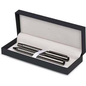Ballpoint and Rollerball Pen Set Blue Refill,Stylish Black and White Grid Metal Pen Elegant Smooth Writing Gift Pen(2 Pens with 2 Extra Refills)