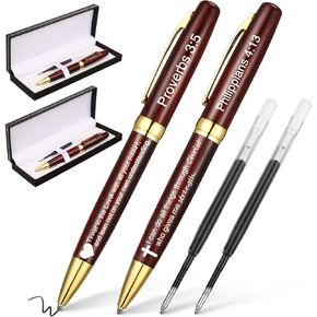 Chinco Black Bible Verse Pens Set of 2 with Satin Lined Cases, 14cm Length, Twist-Action Ballpoint, Suitable for Business, Home, School - Ideal for Pastors, Graduates, Birthdays