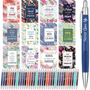 Yeaqee 72 Pcs Motivational Pens Notepads Gifts Set Inspirational Quote Ballpoint Pen Small Notebook Mini Journal Bulk Gifts for Teacher Coworker Gifts Women Office School(Inspirational)