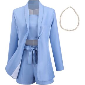 aromm 3 Pieces Business Outfits for Womens Comfortable Long Sleeve Blazer & Tied Shorts & Camisole Suits Set