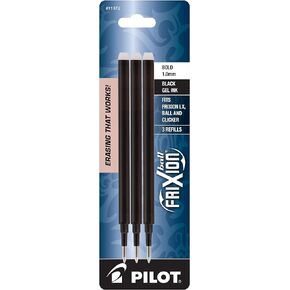 Pilot FriXion Ball Erasable Gel Ink Refills, 1.0mm, Bold Point, Black Ink, 3 Count