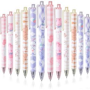 Qualirey 12 Pcs Kawaii Gel Ink Pen 0.5 mm Black Ink Kawaii Pens Retractable Fine Ballpoint Pen Stylish School Supplies for Boys Office Girls Stationery Supplies Gift(Blossomy)