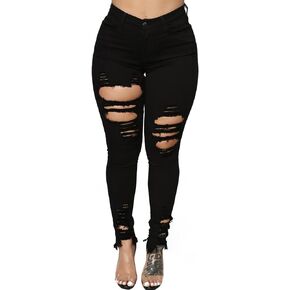 TodTan Women's Skinny Jeans Ripped Mid Rise Stretch Destroyed Denim Pants Jeans