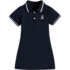 SOLY HUX Toddler Girl's Short Sleeve Cartoon Embroidery Collar T Shirt Dress Summer Short Dresses