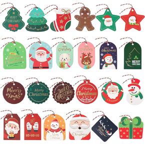 Christmas Gift Tags with String, 72PCS Christmas Tags for Gifts, Gift Tags for Christmas Presents, Gold Foil Colorful Xmas Gift Tags for DIY Christmas Holiday Gift Wrapping and Label Packaging