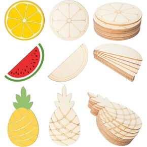 Lemon Watermelon and Pineapple Fruit Slice Unfinished Wood Tag Wood Cutout Blank Wood Slices Wooden Gift Tags for Christmas Thanksgiving Day Holiday Wedding Birthday Summer Party Decoration 30 Pcs