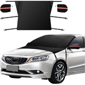 Car Windshield Snow Cover, Universal Fabric Windshield Frost Guard with Side Mirror Covers, Waterproof Windproof Dustproof Windshield Covers, Four Seasons Outdoor Protect Cover for Most Cars