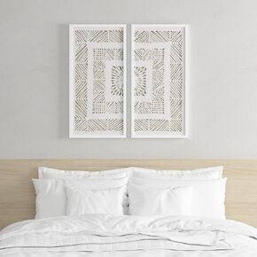 Madison Park Tala Geometric Wall Art - Natural Rice Paper Shadow Box, Glass and Wood Frame - Modern Décor for Living Room, Ready to Hang Bedroom Decoration, 15.75"W x 31.5"H x 1.2"D, Off White 2 Piece