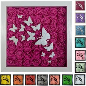 Mothers Day Flowers Gift - Gift for Mom, Floral Shadow Box Wall Art, Rose 3D Butterfly Wall Décor Framed Wall Art, Birthday Gift, Gifts for Her (Fuchsia)