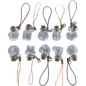 TAI DIAN Mixed 10 Shape Mini Glass Bottles Key Chain Pendants Small Wishing Bottles with Cork Vial Arts Jars for Bracelets Gifts 10pcs