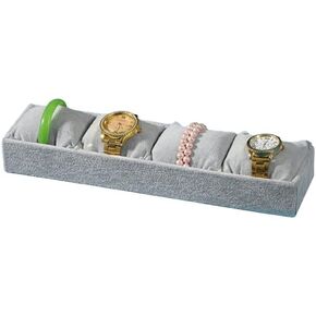 Kyodai Velvet Watch Organizer Tray with 12 Grids Solid Jewelry Chests Bracelets and Pendants Display Holder with Adjustable Pillow Tray Grey