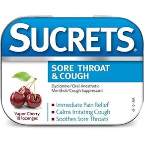 Sucrets Sore Throat & Cough Lozenges, Vapor Cherry Flavor, 18 Count, Pack of 4 (72 Total Lozenges)