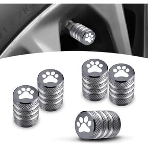 ZKFAR 5 PCS Tire Valve Stem Cap Cover, Metal with Liner Resistant Leak-Proof Tire Air Cap, Dog Paw Car Tire Caps (Black)