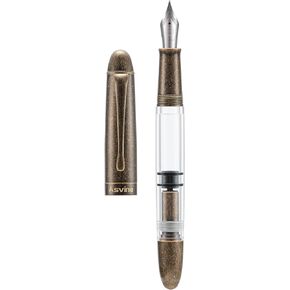 Asvine P30 Piston Fountain Pen Extra Fine, Retro Brass Style, Transparent Acrylic Large Ink Capacity Writing Gift Box