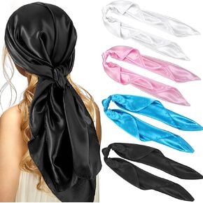 Hicarer 4 Pcs 35 Inch Silk Head Scarf Large Square Neck Scarf Sleeping Hair Wrapping Satin Scarf for Women