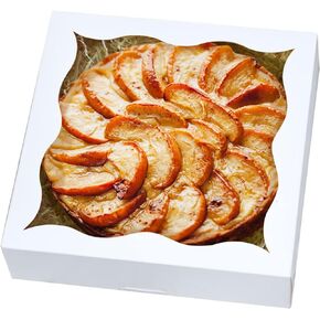 qiqee Auto-pop Up 24Packs White Pie Boxes with Window 12x12x3 Inch Cookie Donut Bakery Box