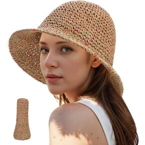 SANSTHS Sun Hats for Women, Wide Brim Straw Hats for Women, Summer Beach Hat UV UPF Packable Foldable Travel