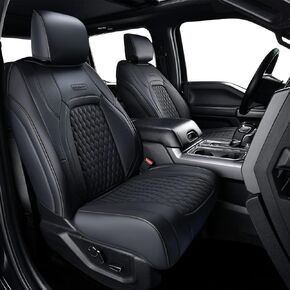 أغطية مقاعد Coverado Dodge RAM 1500، أغطية مقاعد جلدية للسيارة متوافقة مع 2019-2024 Ram 1500 2500 3500 Dodge RAM 1500 ملحقات واقي أغطية مقاعد الشاحنات (أمامي، أسود)