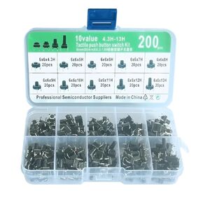 HiLetgo 200pcs 6x6mm Tact Switch Tactile Push Button Switch Assortment Kit Height from 4.3mm-13mm DIP 4P 6x6x4.3 Micro Switch Key Switch 10 Different Height Values