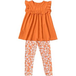 Floerns Toddler Girl's 2 Piece Outfit Ruffle Peplum T Shirt and Floral Leggings Set