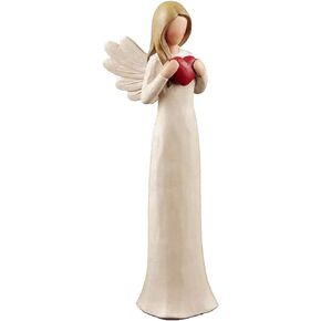 Resin Angel Figurine Cream Angel Statues Holding Heart Hand Painted for Home Decoration Best Gifts for Your Mother Sister 7.48" H