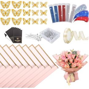 20 Sheets Flower Wrapping Paper, Waterproof Bouquet Wrapping Paper, Floral Wrapping Paper for Flowers Bouquets with Ribbon Glitter Pins and Butterflies, Papel Para Ramos De Flores(Black)