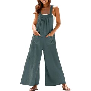 بذلة Casly Lamiit للسيدات صيفية غير رسمية فضفاضة مريلة واسعة الساق وأشرطة قابلة للتعديل بوهو للإجازات بدون أكمام وبنطلون طويل رمادي أزرق L in Kuwait