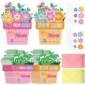 24 set Mother's Day Card Making Kits for Kids, Mother's Day Flower DIY Greeting Card with Envelopes,Bulk Mothers Day Handmade Crafts for Classroom.(Bouquet 24)