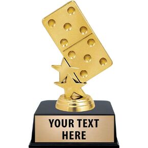 Crown Awards Domino Trophies, 5 1/4" Shiny Gold Dominoes Trophy with Custom Engraved Plate, 1 Pack Prime