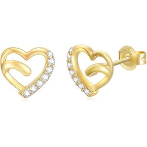 أقراط من الذهب عيار 14 قيراط للنساء أقراط على شكل قلب من الذهب الصلب مع AAAAA مكعب الزركون أقراط مجوهرات على شكل قلب أنيقة لذكرى عيد ميلادها وعيد الحب وعيد الأم in Kuwait