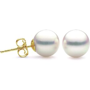 14K Gold 6-6.5mm White Freshwater Cultured Pearl Stud Earrings, AAAA Quality