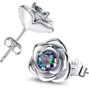 Rose Earrings for Women - Sterling Silver Earrings for Sensitive Ears Hypoallergenic Cubic Zirconia Flower Earrings Classic Lightweight Earrings for Ladies Gifts for Birthday for Mother Wife