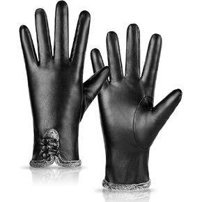 MAGILINK Womens Leather Gloves Fashion Cute, Gloves for Women Cashmere Lined, Winter Gloves for Women Touchscreen Driving