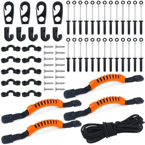 Kayak Carry Handle Rigging Kit，Kayak Handles with 19.7 FT 5mm Elastic Bungee Cord Pad Eyes J Hooks Rope Hooks，Kayak Carry Handle Kit with Screws Rivet for Kayaks Canoes Boat Suitcase