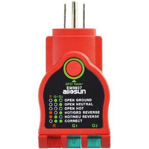 ALLOSUN EM9807 GFCI North American AC Electrical Outlet Receptacles Socket Tester, RED