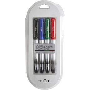 TUL® Permanent Markers, Fine Point, Silver Barrel, Assorted Ink Colors, Pack Of 4 Markers