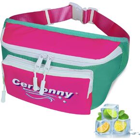 80s 90s Retro Cooler Fanny Pack for Women Man, Neon Fanny Pack Insulated Fanny Pack Freezable with Front Pocket and Adjustable Waist Strap Holds 3 Cans for Outdoors, Camping and Parties