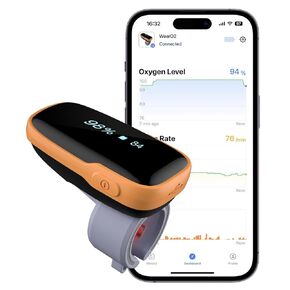 Vibeat WearO2 Pulse Oximeter Bluetooth - Oxygen Meter for Continuous Blood Oxygen and Heart Rate Tracking, Wearable Finger Oxygen Monitor with Reminder & Free APP, FSA/HSA Eligible